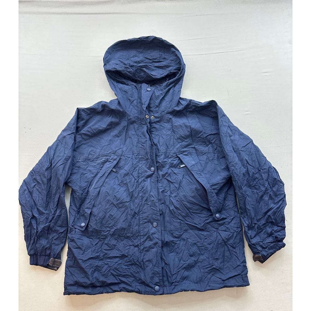 Eddie Bauer Womens Navy Blue Nylon Hooded Windbreaker Jacket Small WPL 9647
